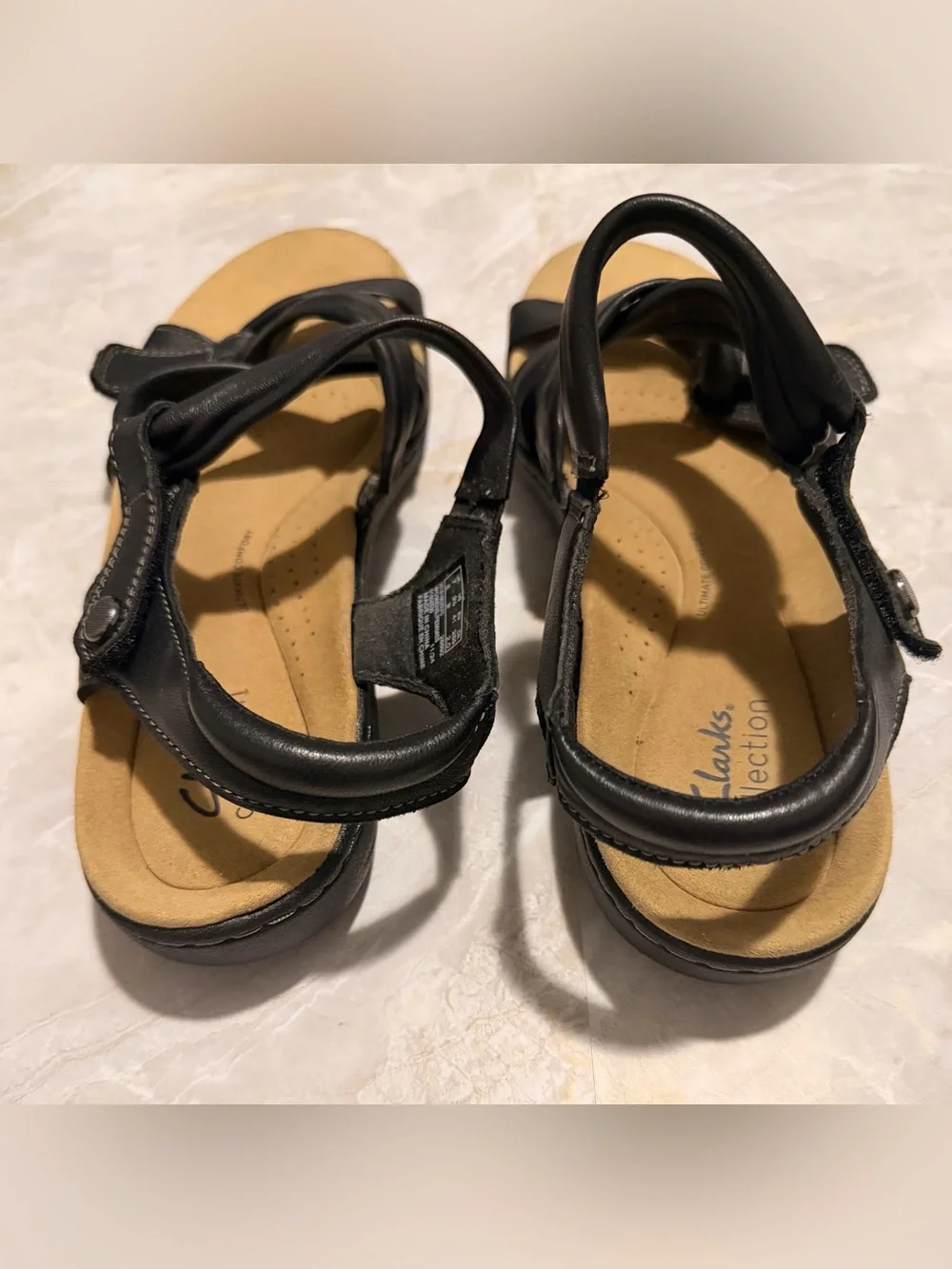 Clarks Black Leather Strappy Comfort Sandals for Women